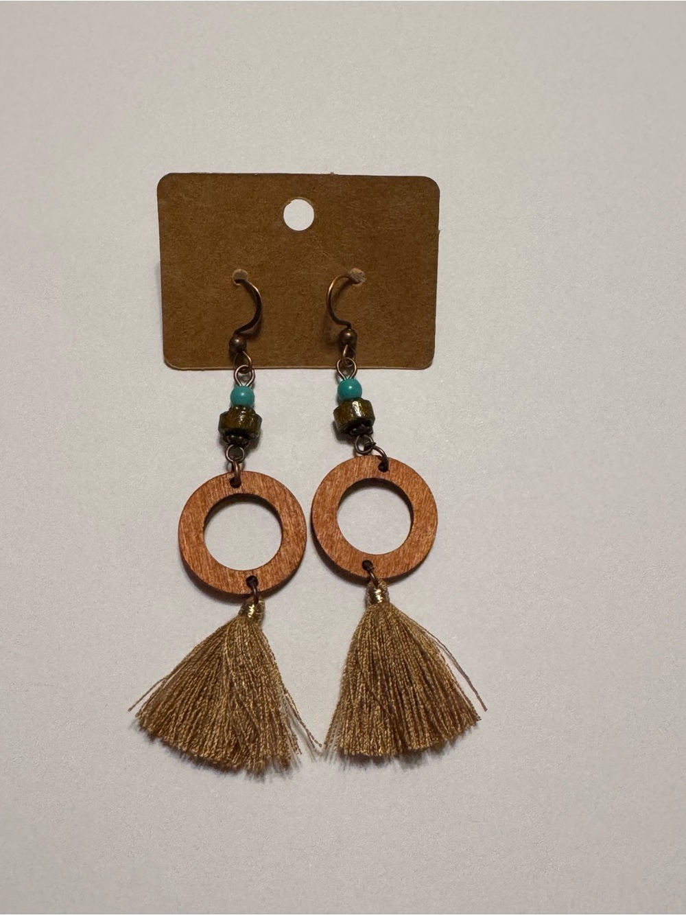 Boho Wooden Western Hoop Tassel Earrings